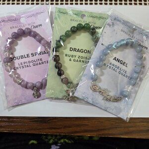 Bundle of Three‎ 8mm Gemstone with Charm Bracelets NWT